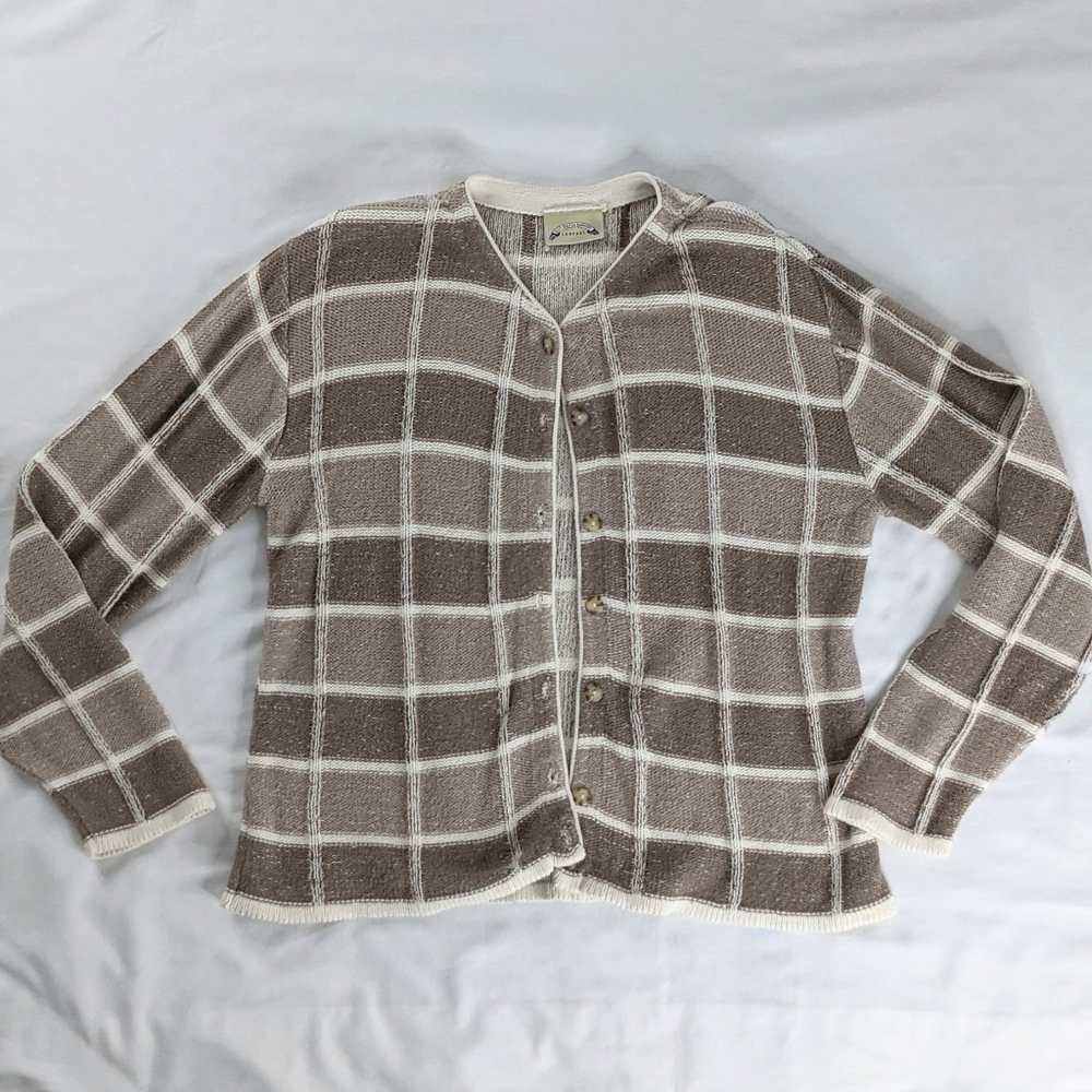 Vintage Brown and Cream Checker Knit Cardigan